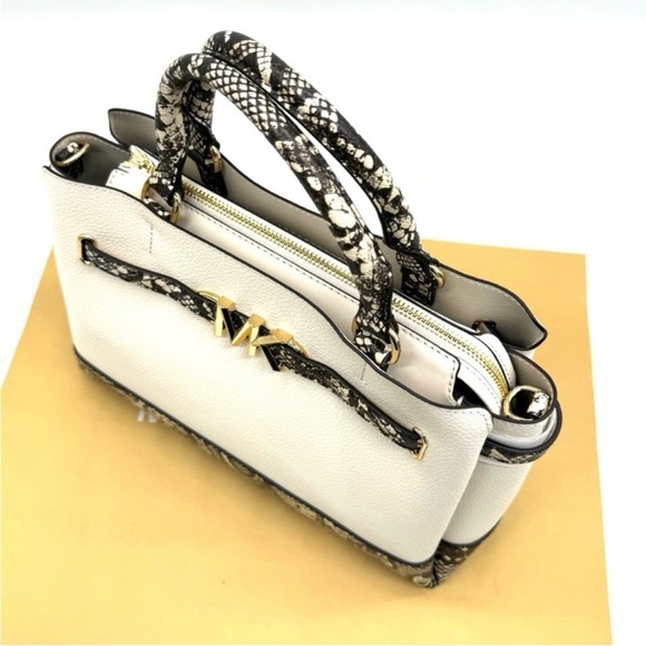 Michael Kors Reed Large Belted Satchel Crossbody Bag Light Cream Snakeskin - Picture 7 of 11